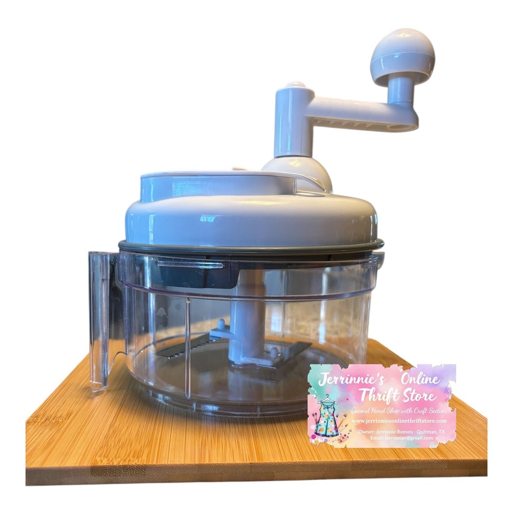 Manual Food Processor‎ Hand Crank Chopper White Clear with Egg Separator Lid